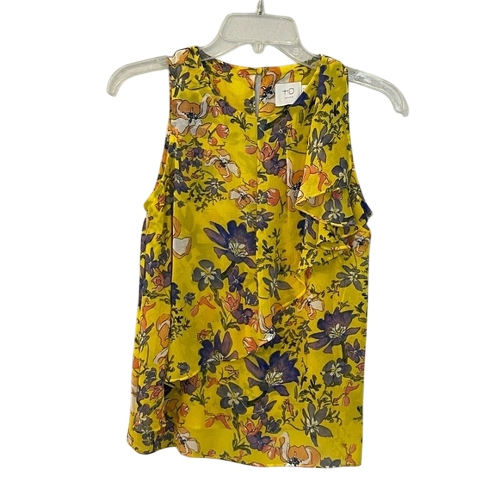HD in Paris Anthropologie Yellow Floral Ruffle Sleeveless Blouse Size 0